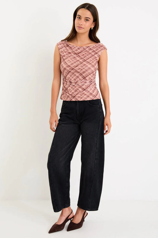 STORIES BE TOLD Quartette Blush Check Mesh Top