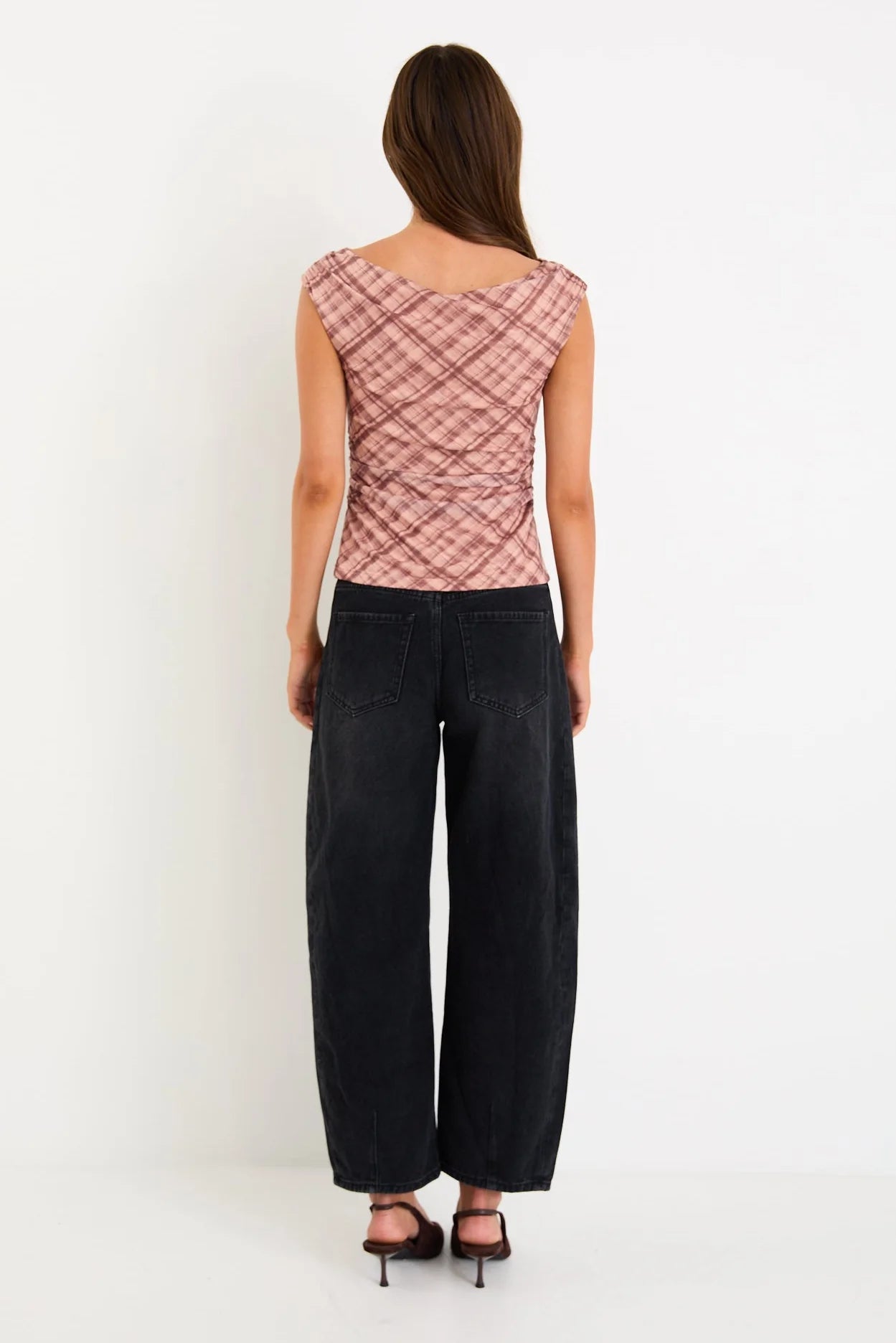 STORIES BE TOLD Quartette Blush Check Mesh Top