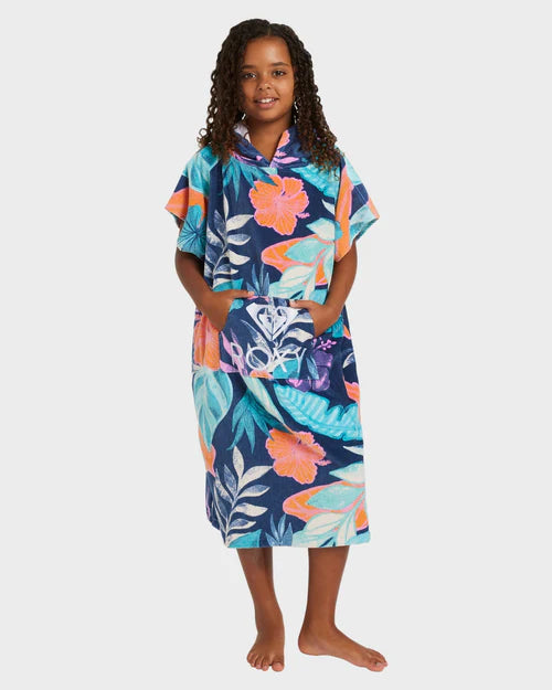 ROXY GIRL Stay Magical Poncho Hooded Towel Vintage Indigo Tropical Advent