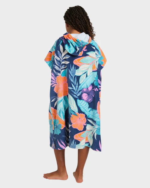 ROXY GIRL Stay Magical Poncho Hooded Towel Vintage Indigo Tropical Advent