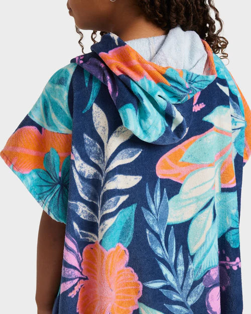 ROXY GIRL Stay Magical Poncho Hooded Towel Vintage Indigo Tropical Advent