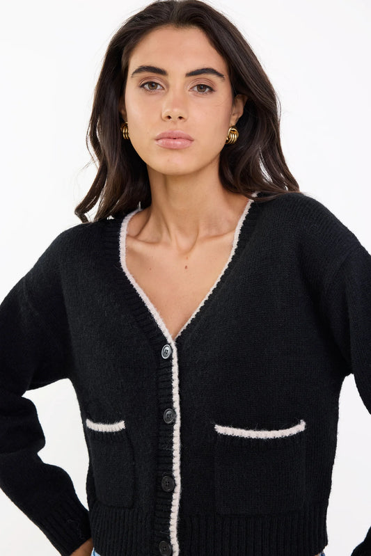 IVY + JACK Rapport V Neck Contrast Cardi Black