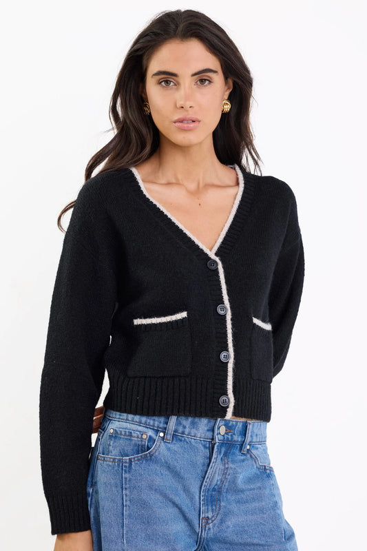 IVY + JACK Rapport V Neck Contrast Cardi Black