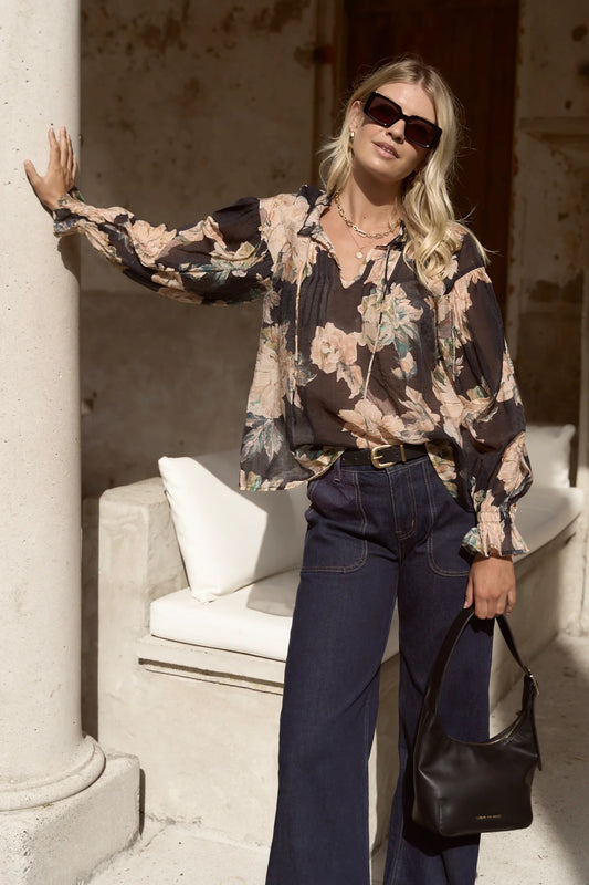 IVY+JACK Refined Navy Peach Floral Top