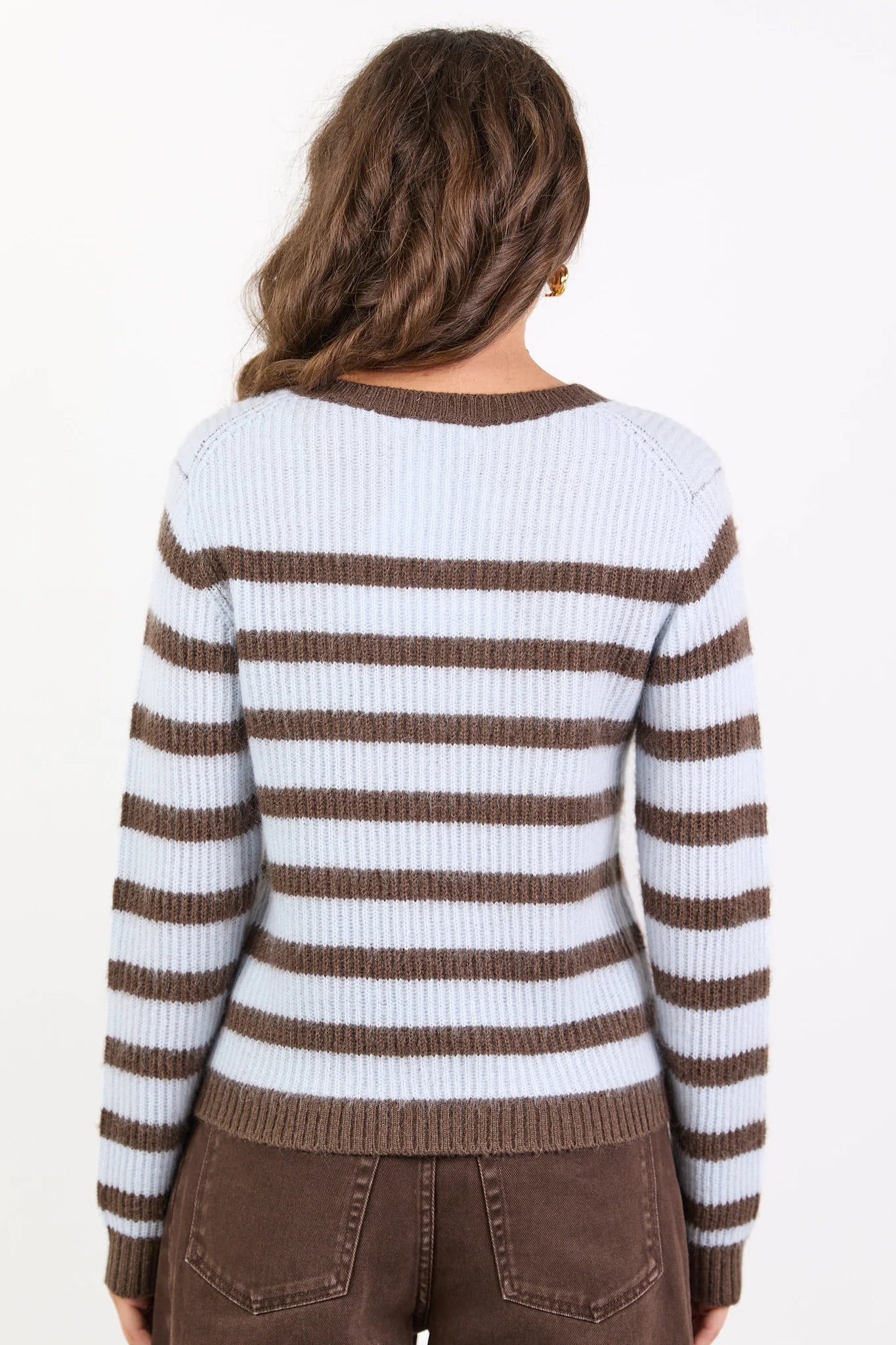 STORIES BE TOLD Routine Stripe Long Sleeve Knit Ice Blue Chocolate