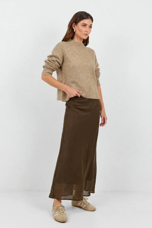 STORIES BE TOLD Sahara Luxe Linen Blend Maxi Skirt Chocolate