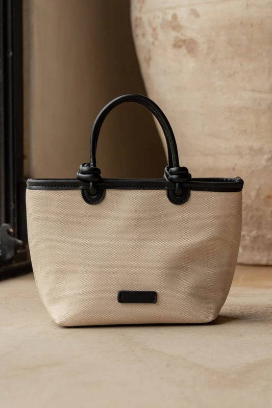 AMONG THE BRAVE Siena Natural Canvas Pu Trim Small Knot Handle Bag