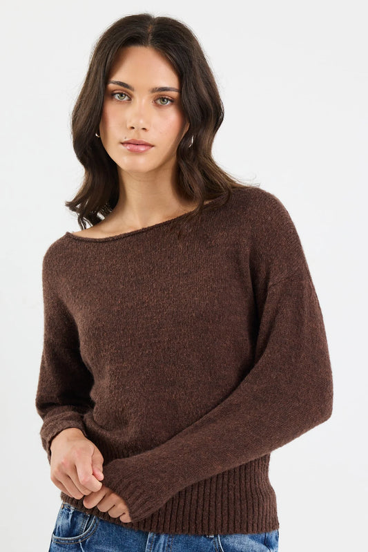 BY ROSA Society Chocolate Off the Shoulder Jumper Top