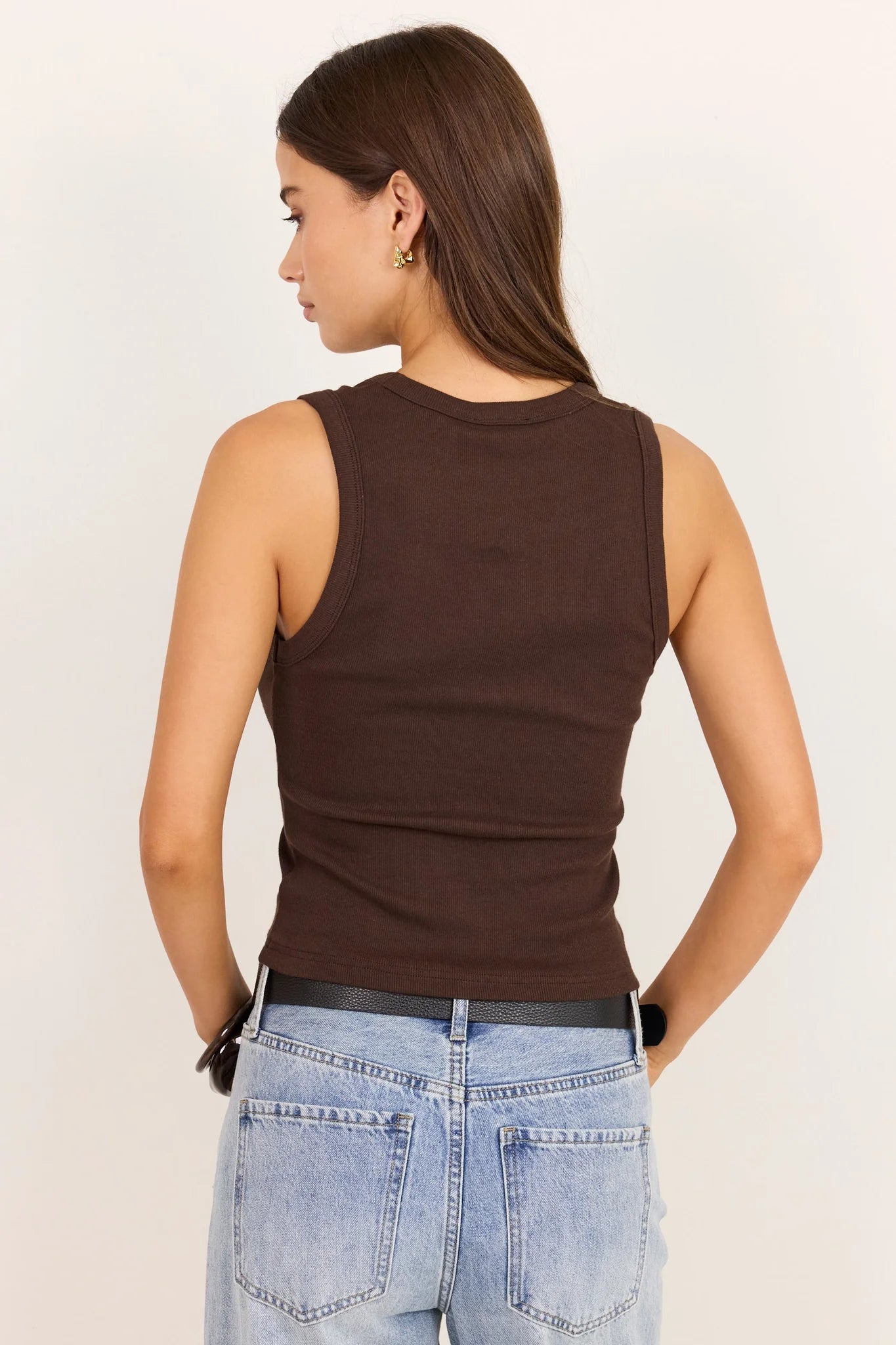 AMONG THE BRAVE Vale Chocolate V Neck Rib Tank