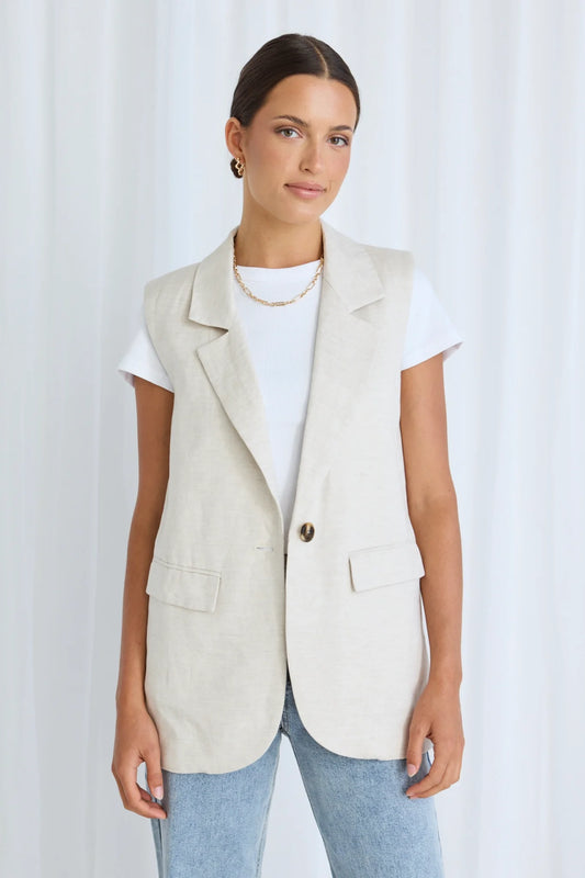 STORIES BE TOLD Vancouver Linen Longline Vest Natural