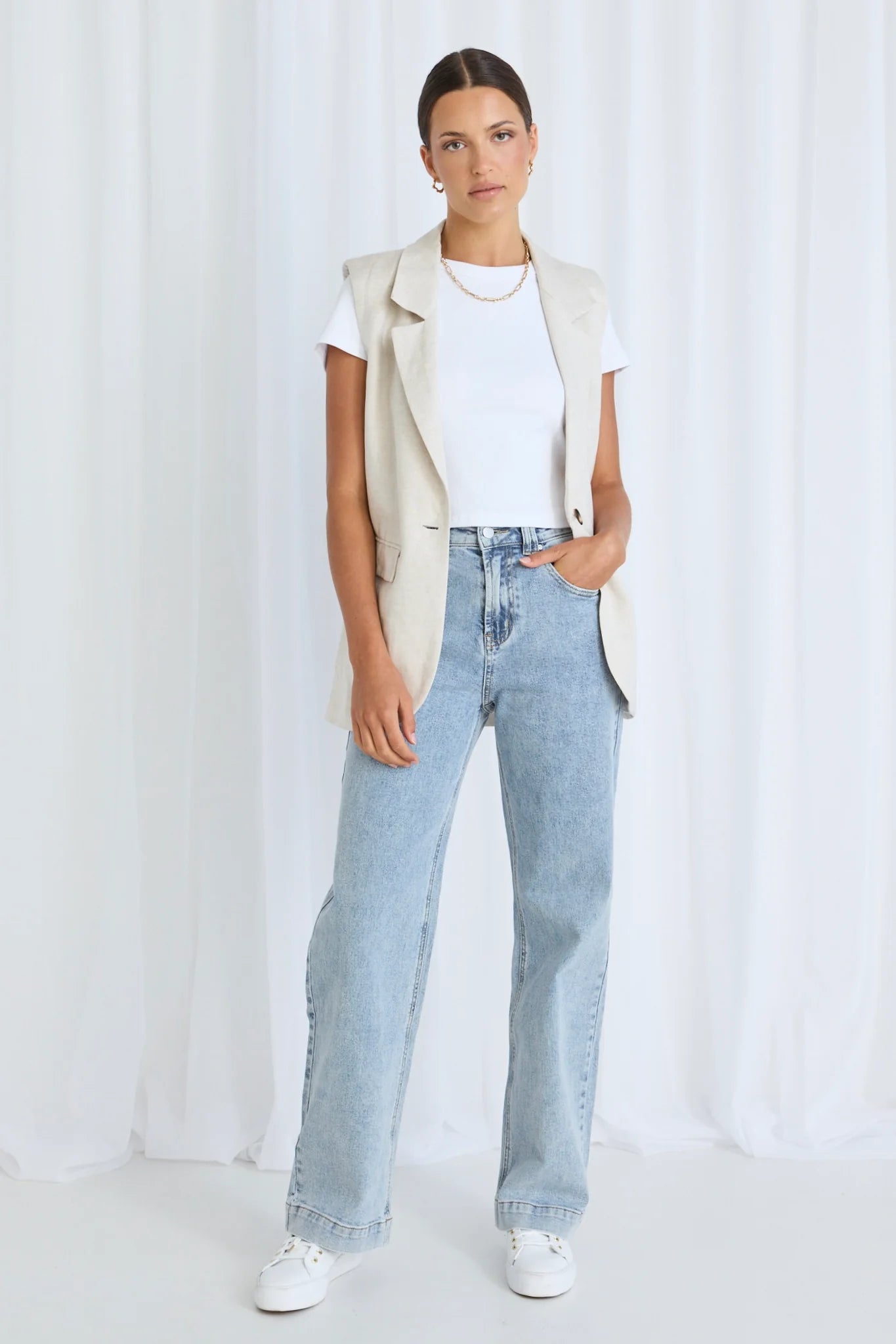 STORIES BE TOLD Vancouver Linen Longline Vest Natural