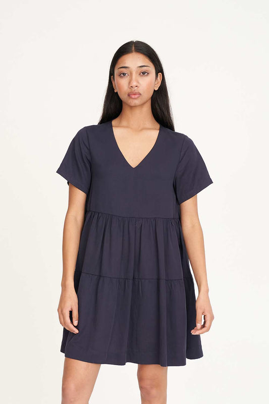 HUFFER Cali V Neck Dress Midnight Navy