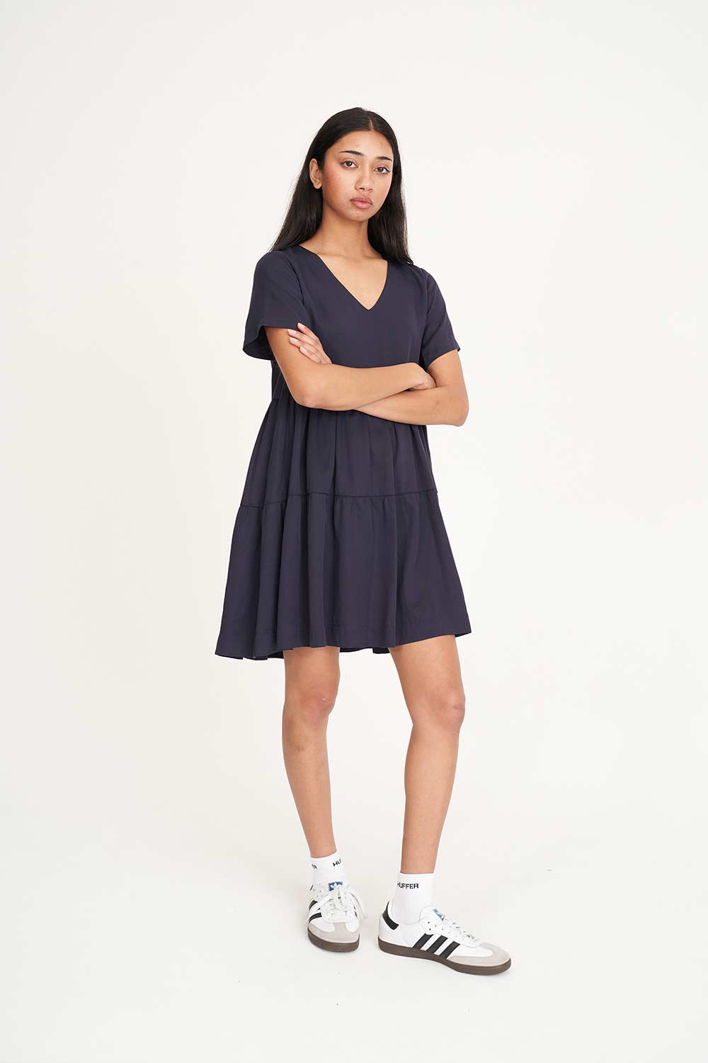 HUFFER Cali V Neck Dress Midnight Navy