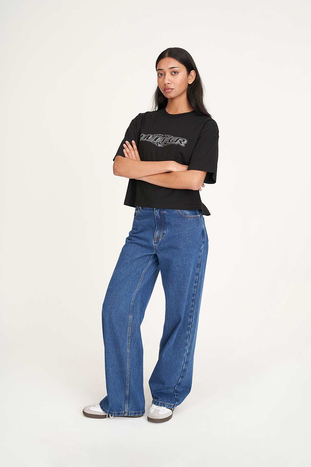 HUFFER Iced Out Boxy Crop Tee Black Diamante