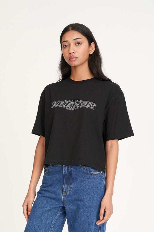 HUFFER Iced Out Boxy Crop Tee Black Diamante