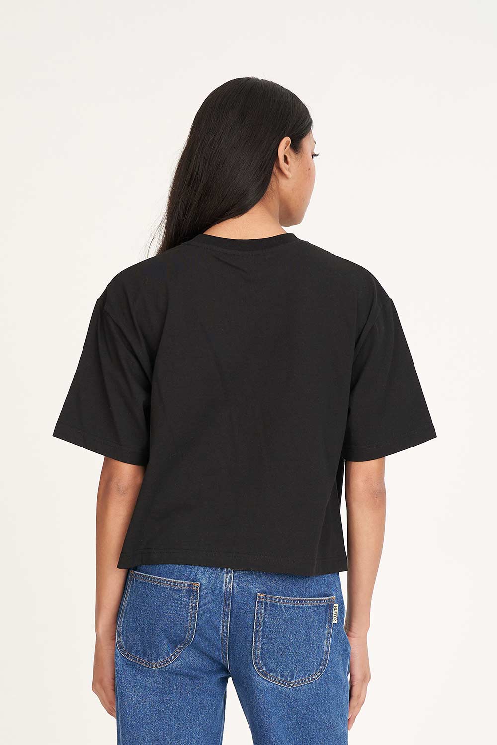 HUFFER Iced Out Boxy Crop Tee Black Diamante
