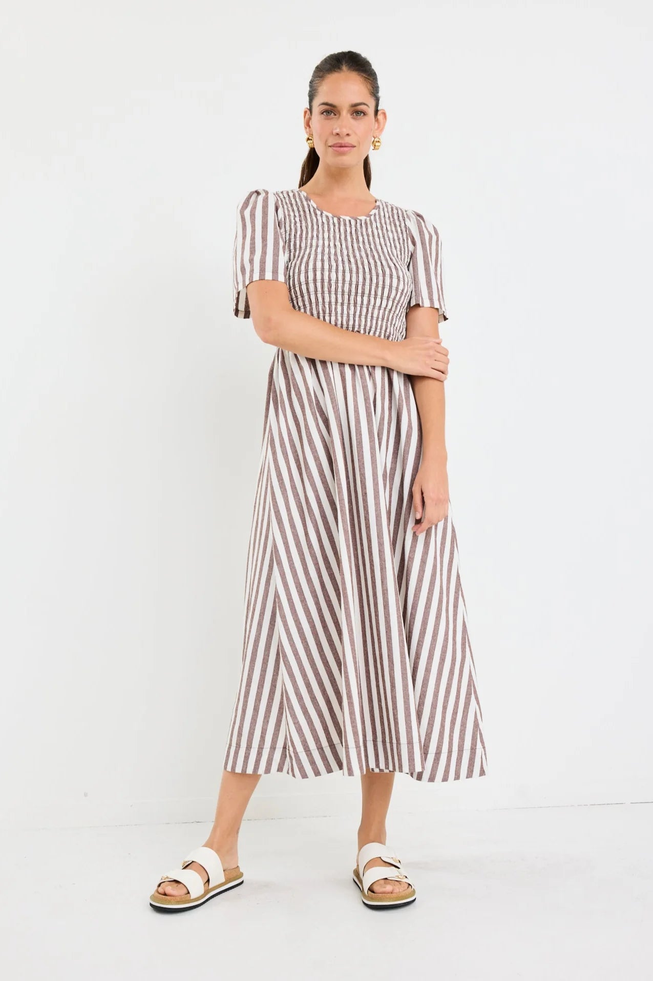REUNION Wren Chocolate Stripe Dress