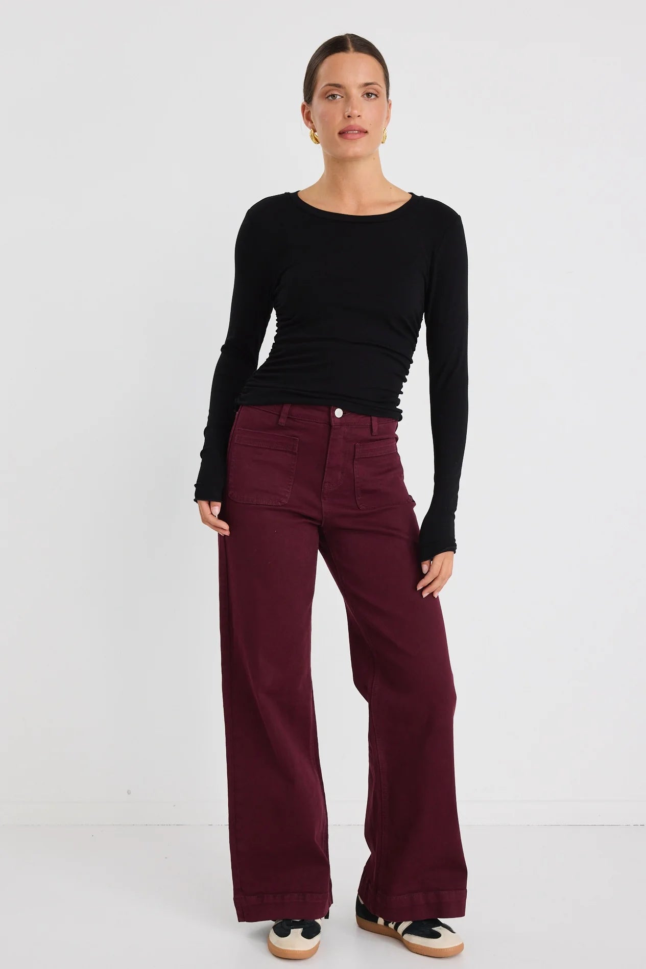 AMONG THE BRAVE Zoey Burgundy High Rise Wide Leg Jean