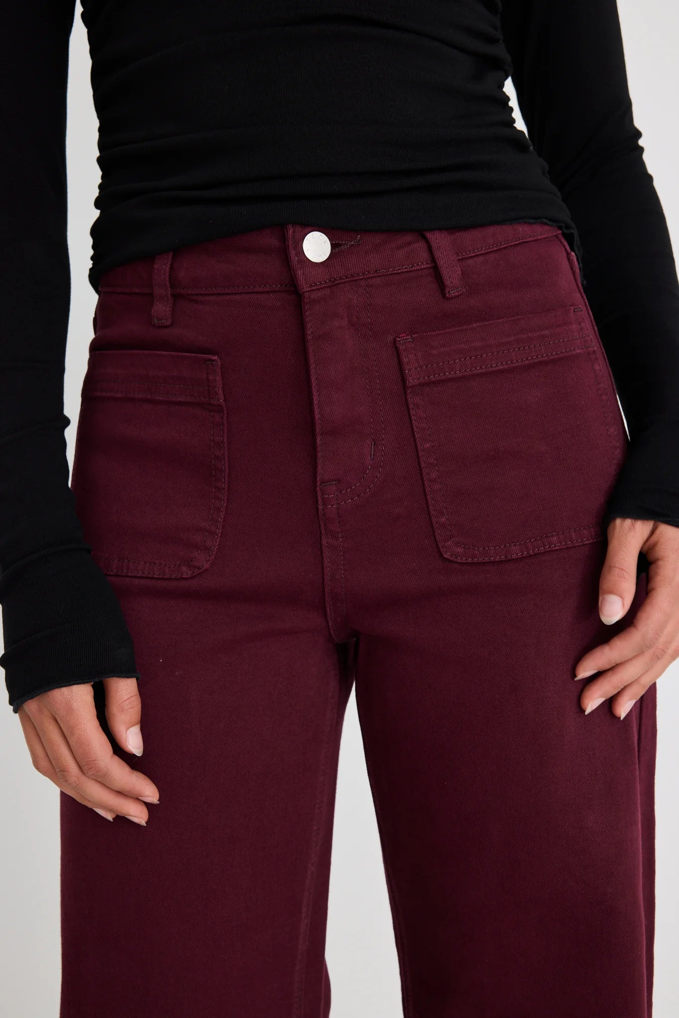 AMONG THE BRAVE Zoey Burgundy High Rise Wide Leg Jean