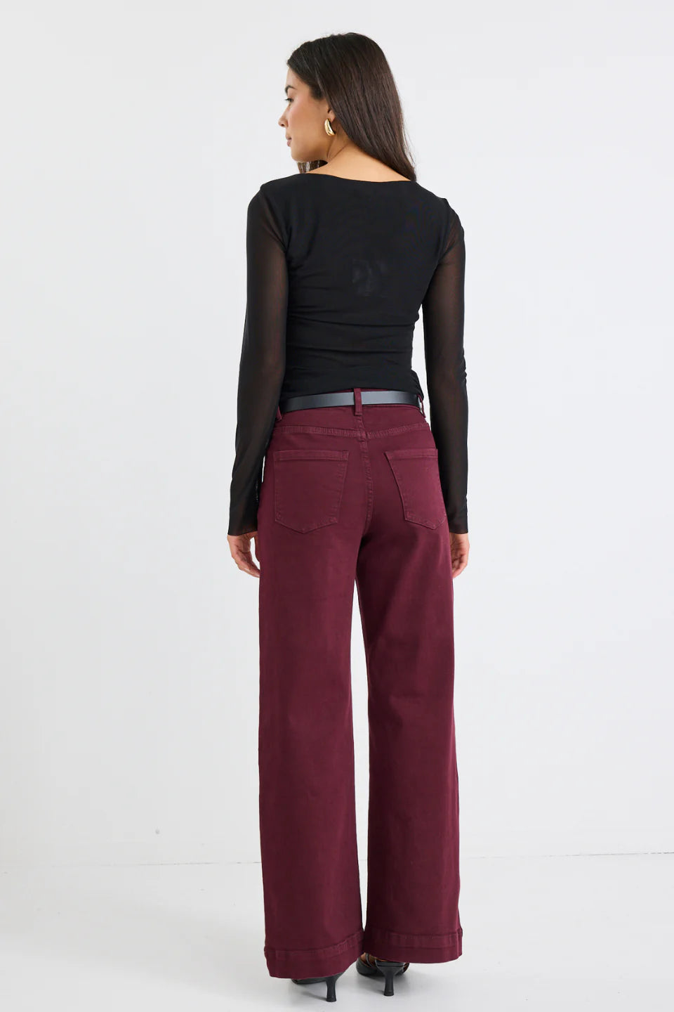 AMONG THE BRAVE Zoey Burgundy High Rise Wide Leg Jean