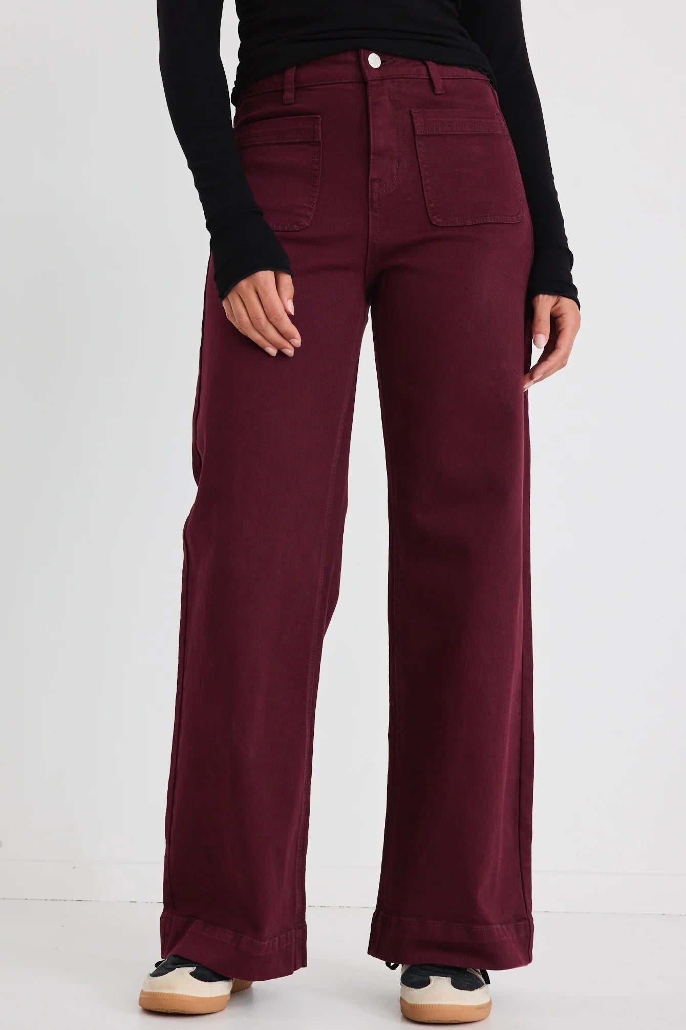AMONG THE BRAVE Zoey Burgundy High Rise Wide Leg Jean