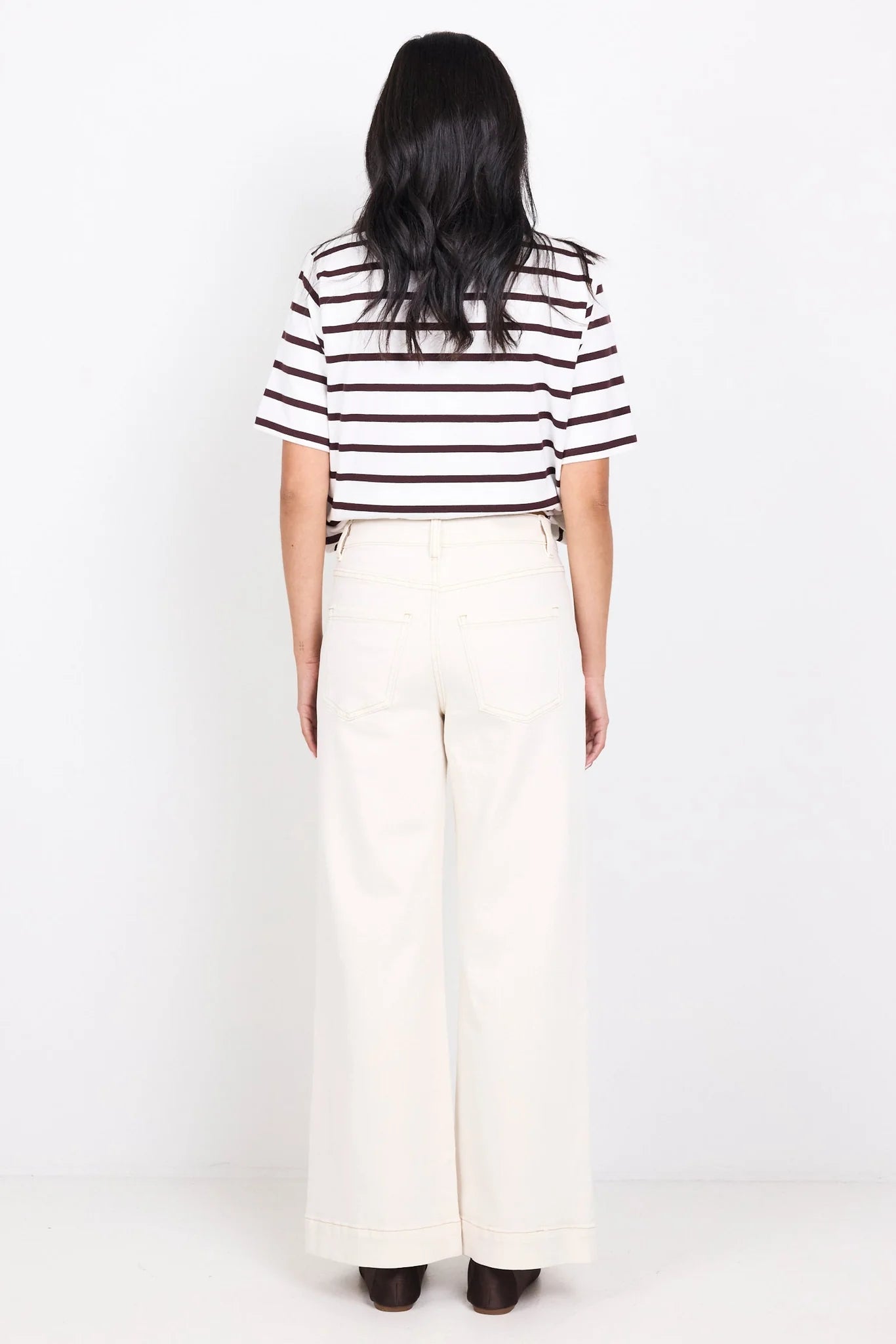 AMONG THE BRAVE Zoey Ecru PETITE High Rise Wide Leg Jean Pant