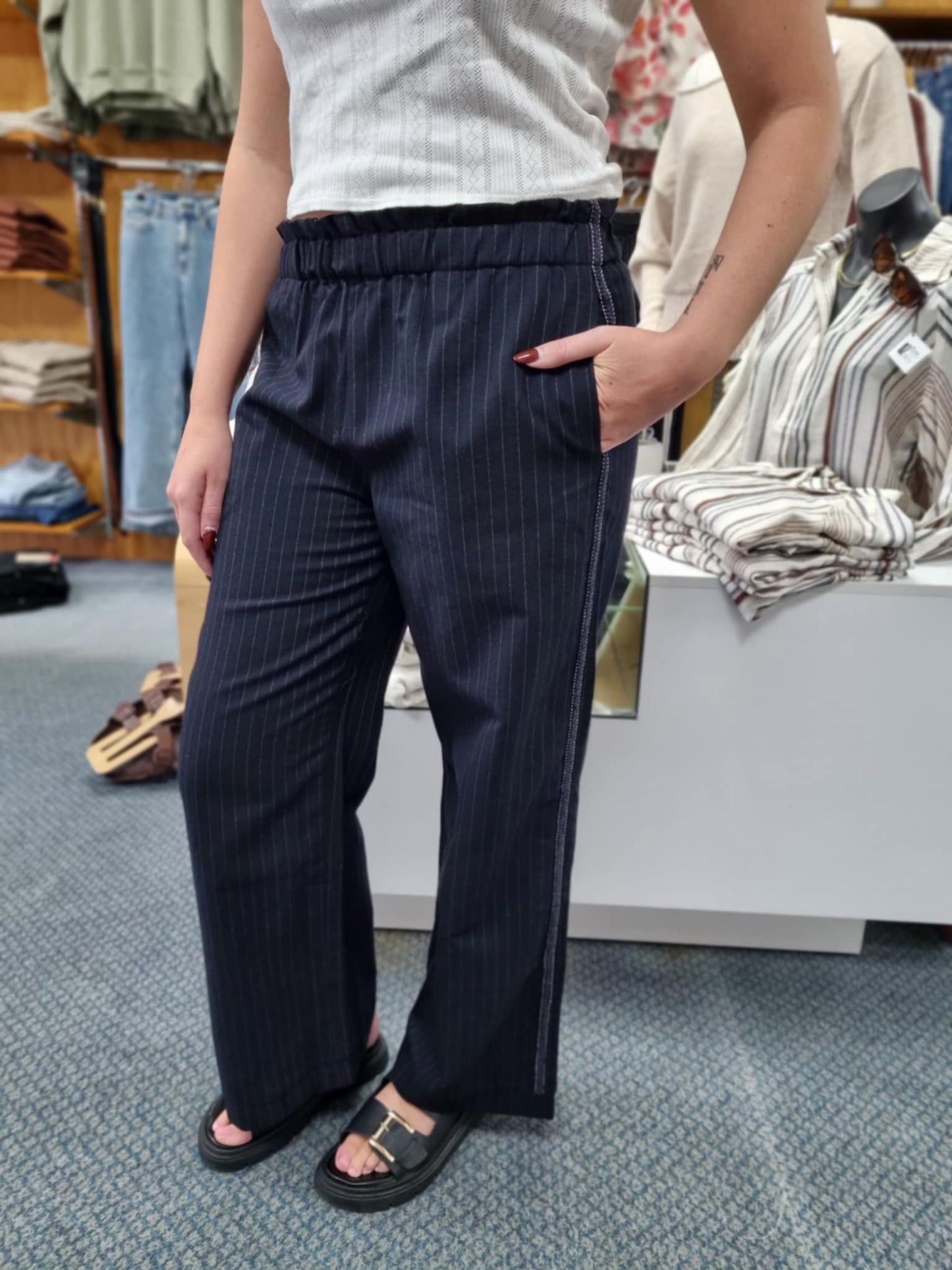 ZAFINA Finn Pant Navy Pinstripe