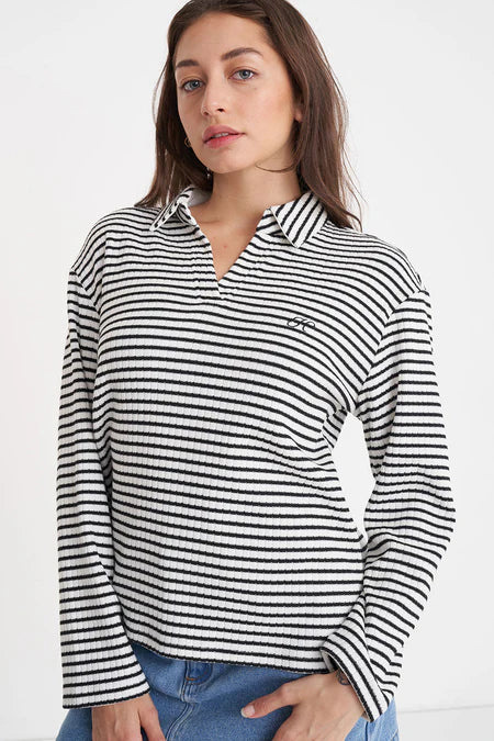 HUFFER Alfie Long Sleeve Stripe Polo