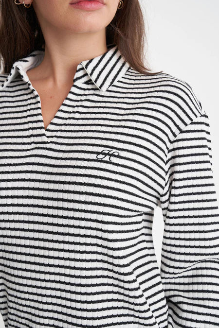 HUFFER Alfie Long Sleeve Stripe Polo
