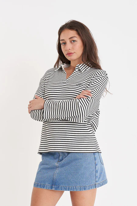 HUFFER Alfie Long Sleeve Stripe Polo