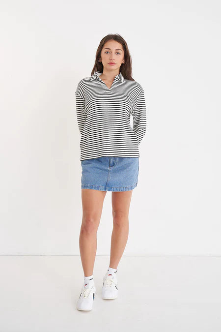 HUFFER Alfie Long Sleeve Stripe Polo