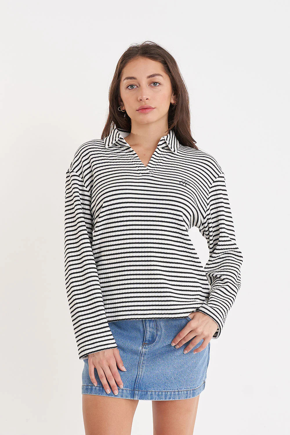 HUFFER Alfie Long Sleeve Stripe Polo