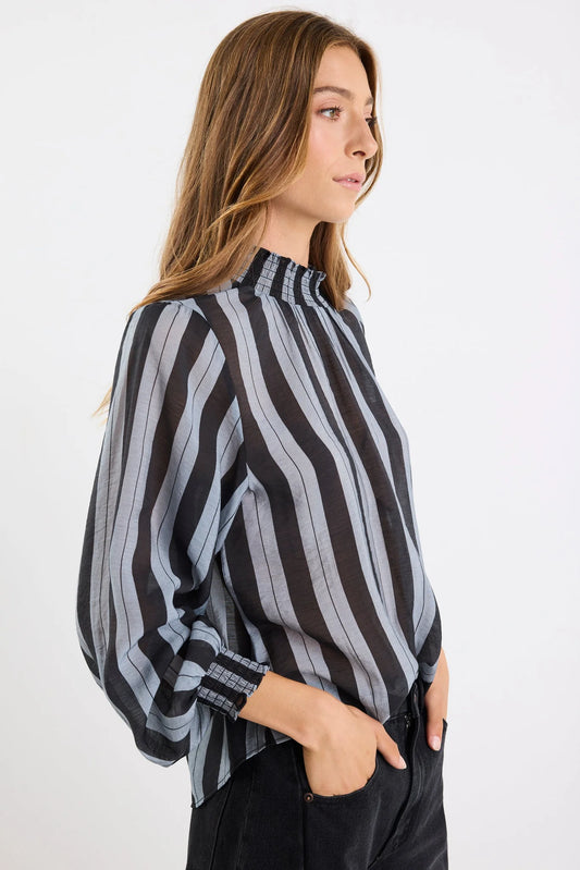 AMONG THE BRAVE Embrace Grey Stripe Shirred Neck Top