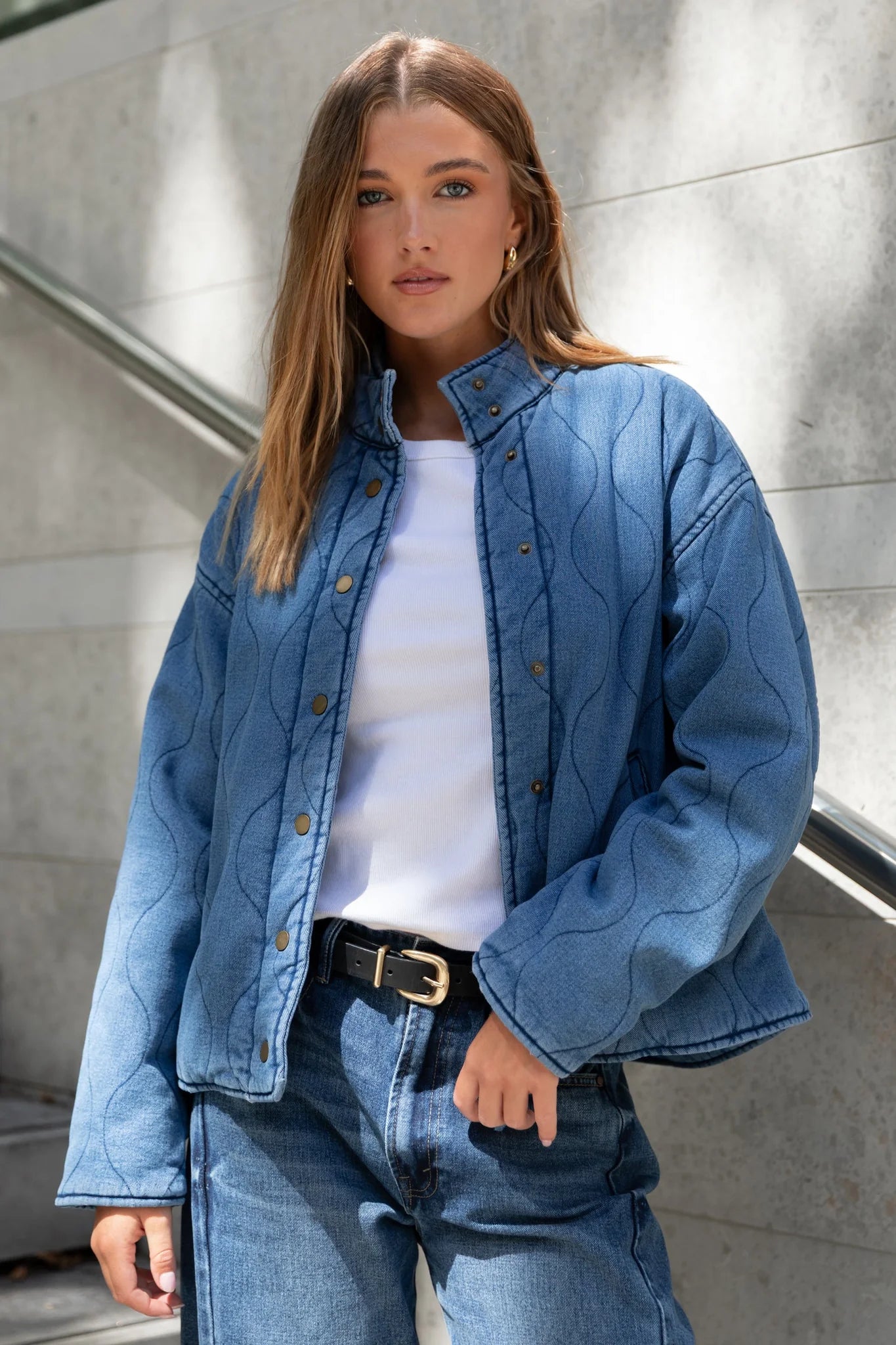 STORIES BE TOLD Apex Storm Blue Denim Quilted Jacket