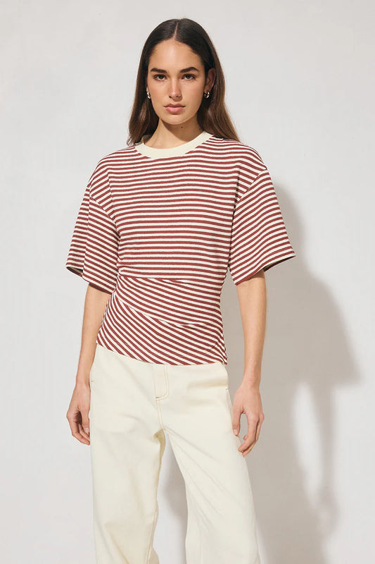 MON RENN Aura Tee Burgundy Cream Stripe