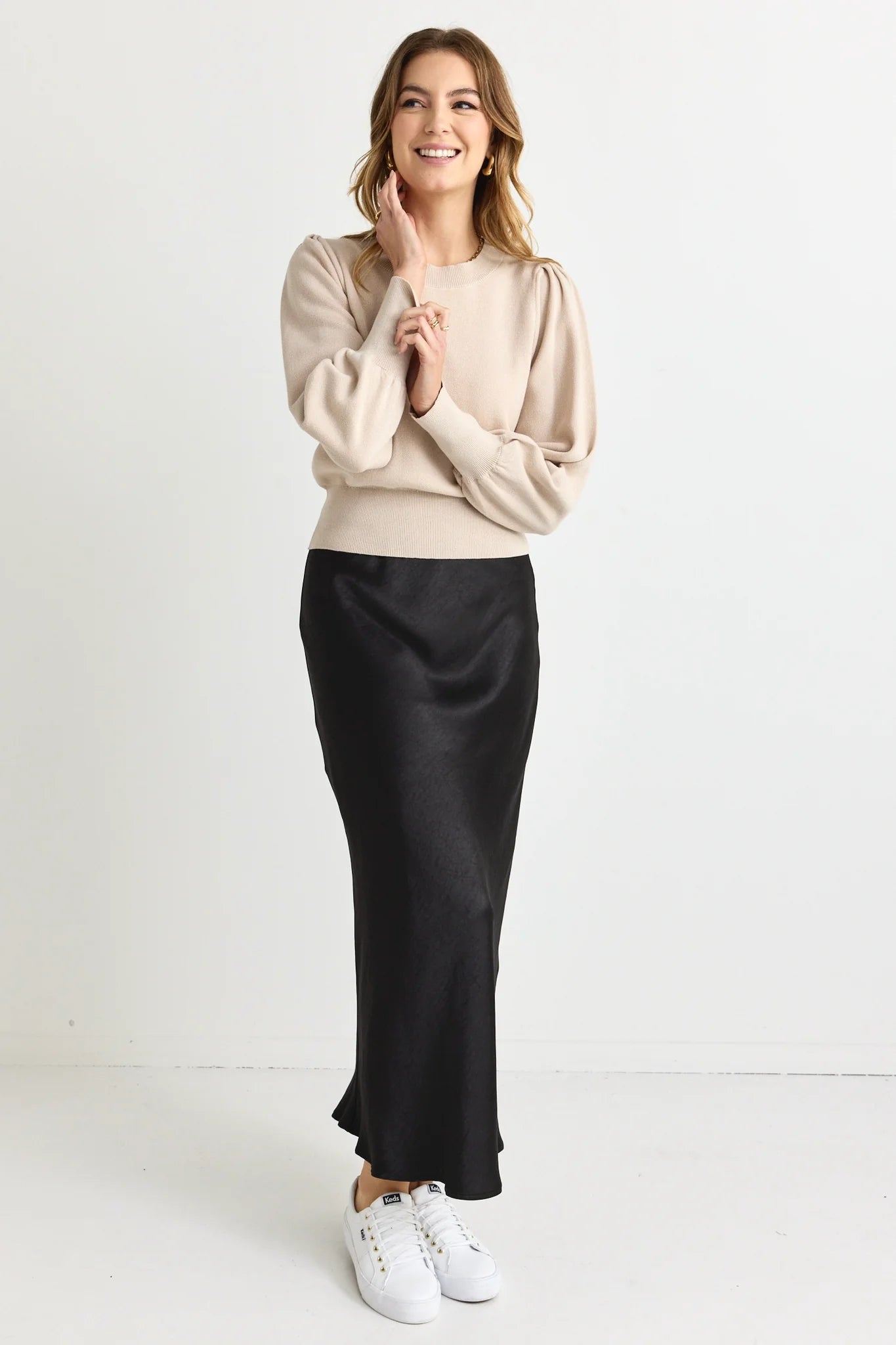 IVY + JACK Belladonna Stone Poet Sleeve Fine Gauge Knit Stone