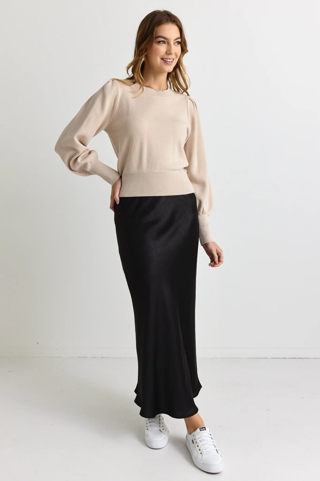 IVY + JACK Belladonna Stone Poet Sleeve Fine Gauge Knit Stone