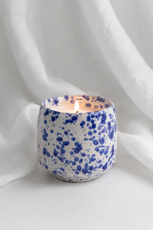 HAYZ HOMEWARES Blue Splash Glazed Ceramic Soy Candle