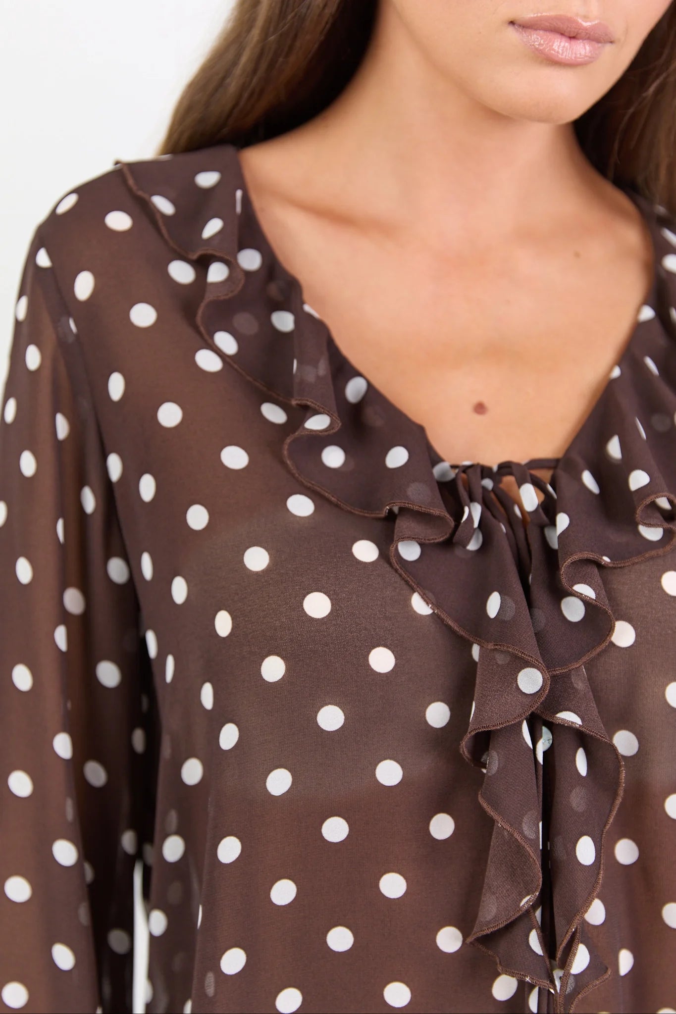 AMONG THE BRAVE Bohemian Chocolate Polka Dot Blouse