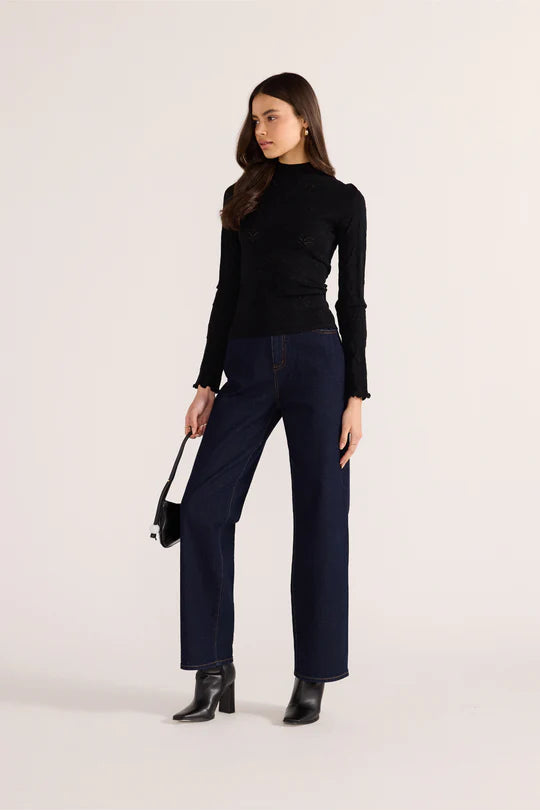 MINK PINK Bowie Pointelle Skivvy Top Black