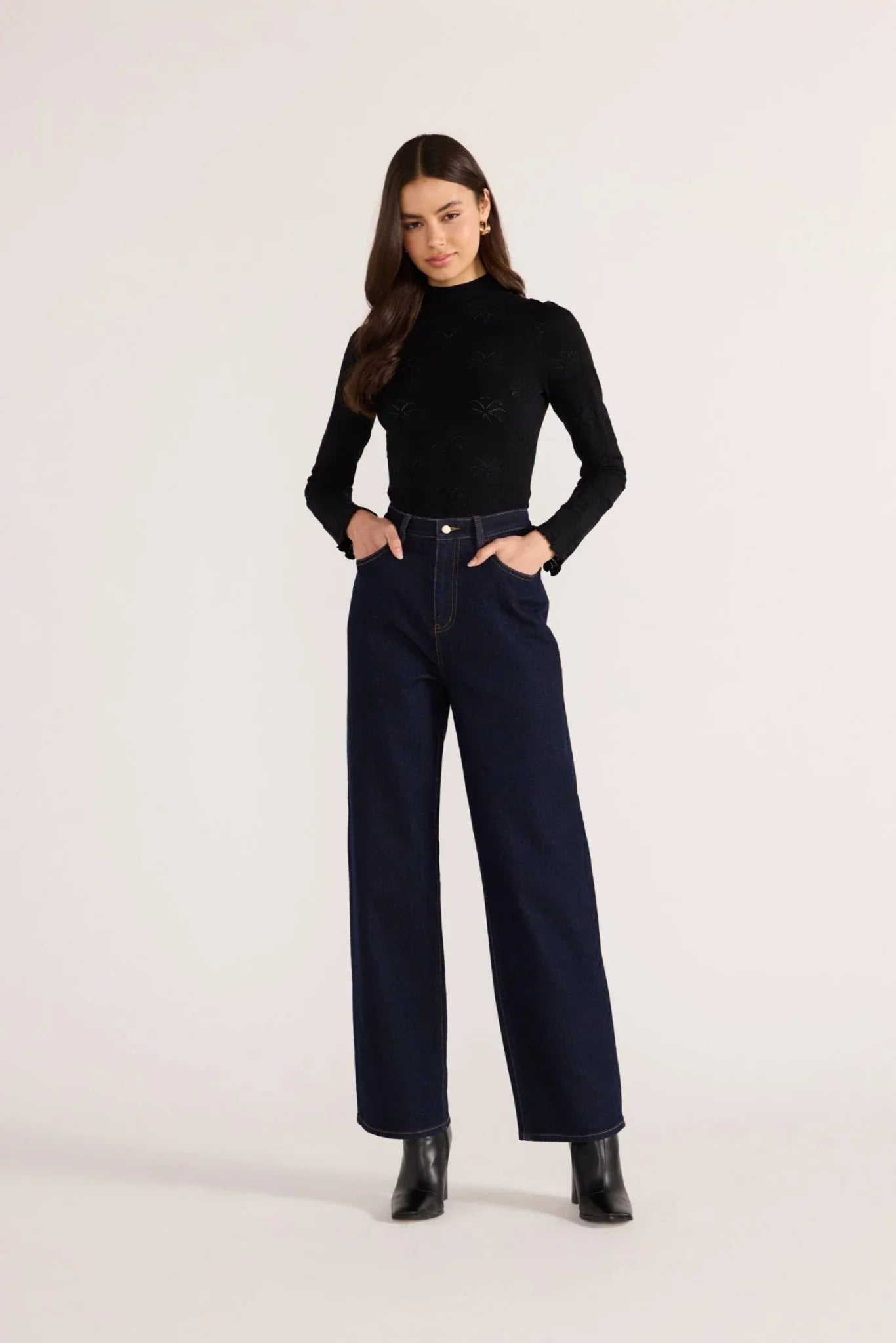 MINK PINK Bowie Pointelle Skivvy Top Black