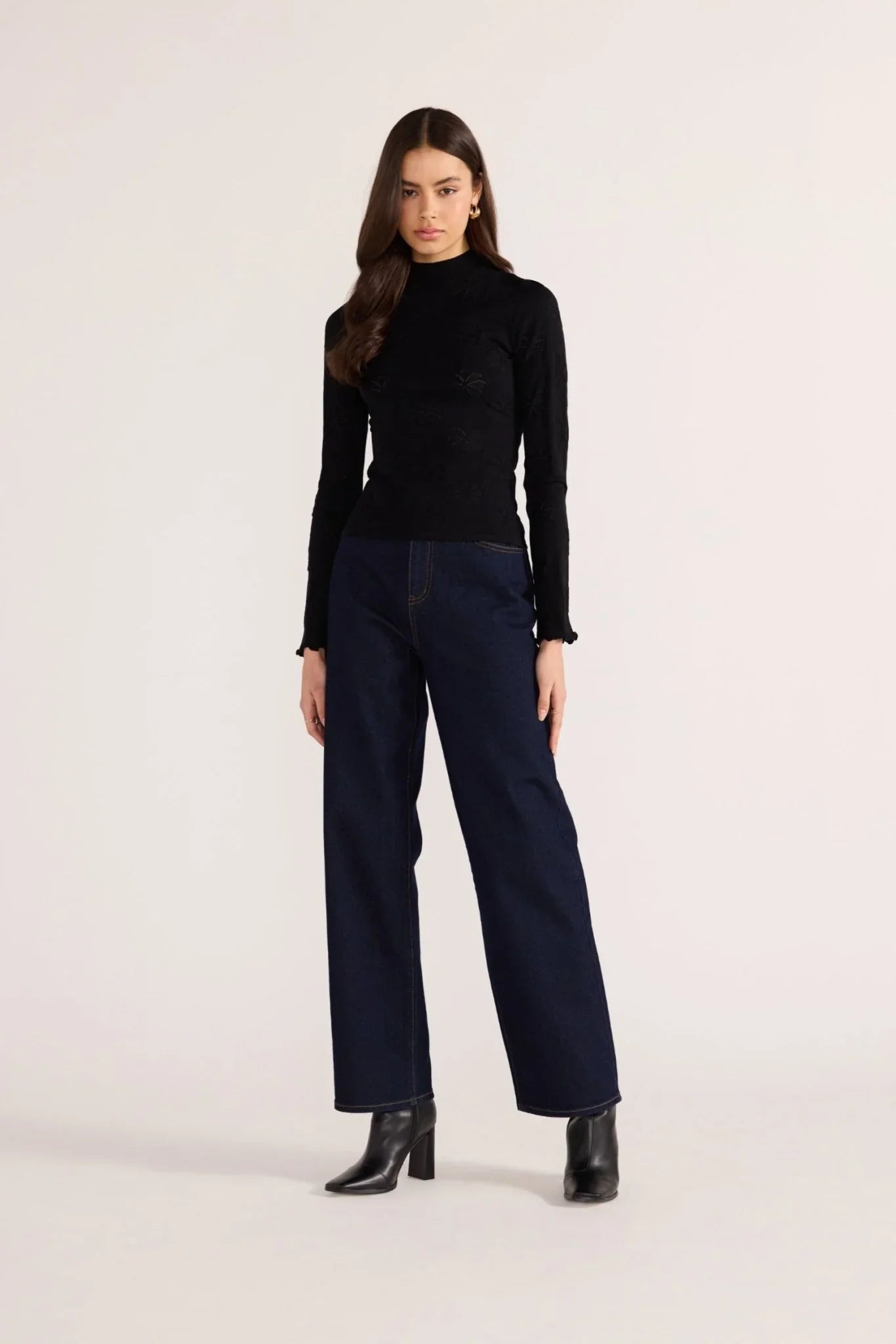 MINK PINK Bowie Pointelle Skivvy Top Black