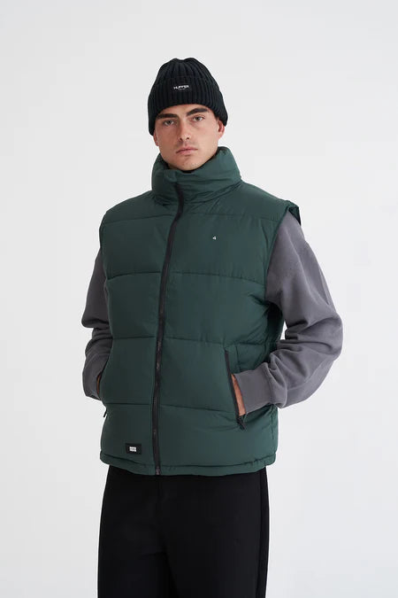 HUFFER Mens Box Puffer Vest Forest Green