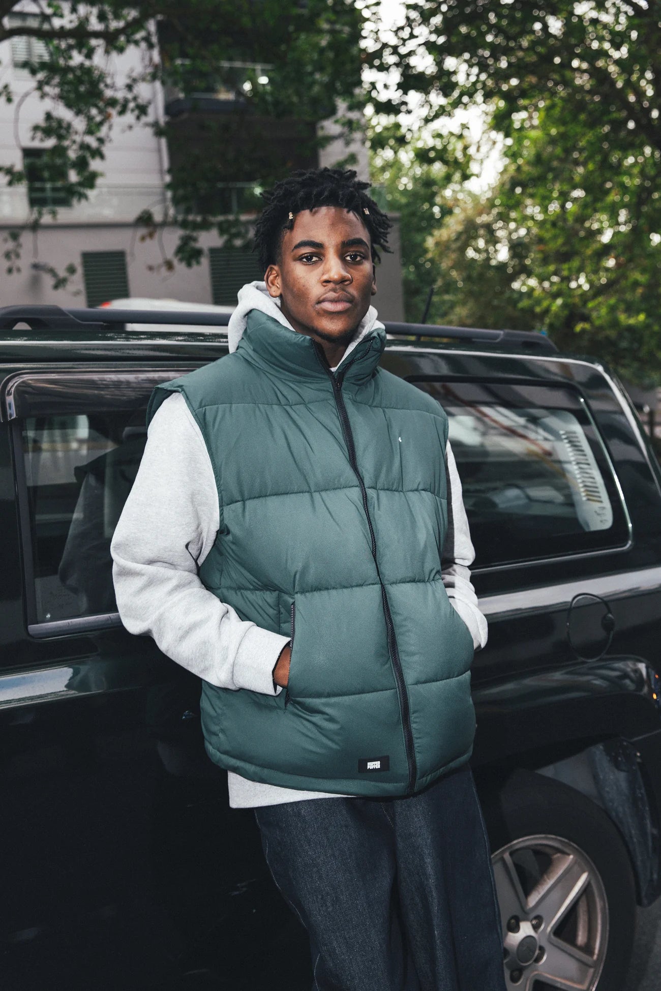 HUFFER Mens Box Puffer Vest Forest Green