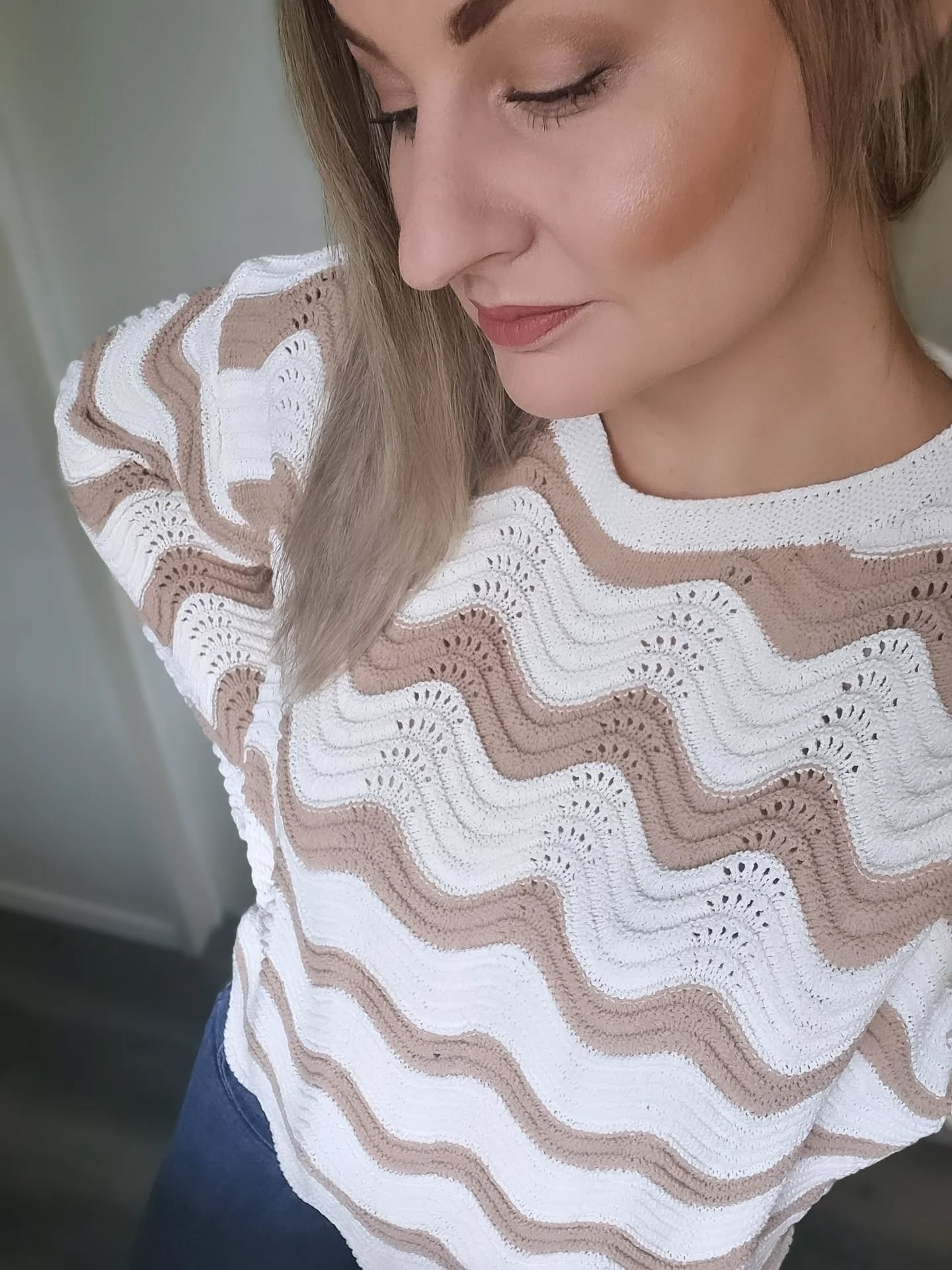 MINK PINK Brooke Crochet Wave Sweater Knit