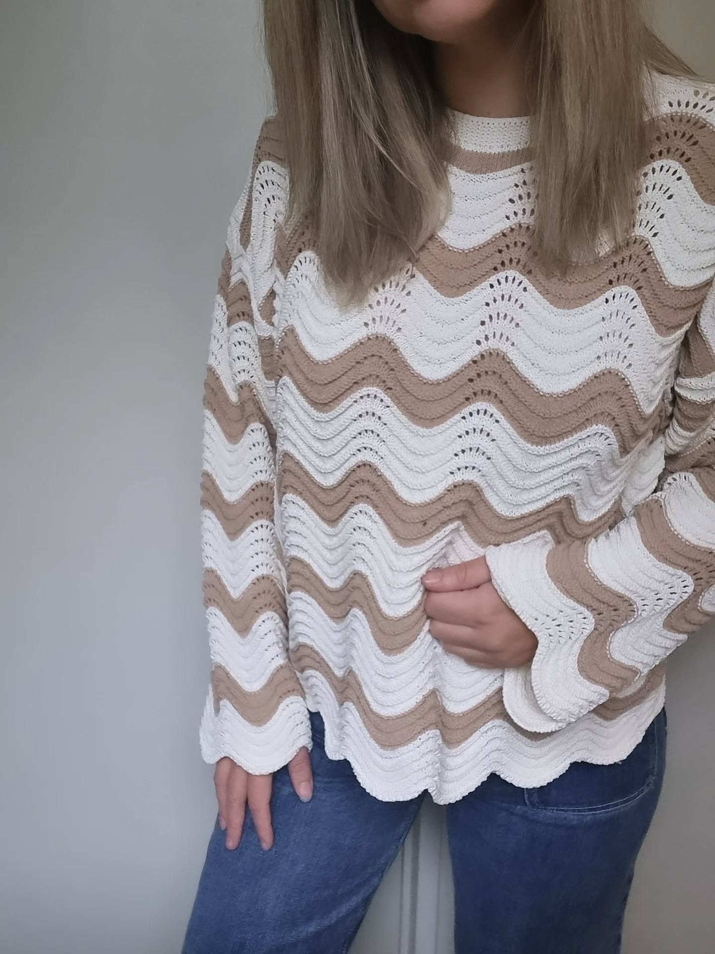 MINK PINK Brooke Crochet Wave Sweater Knit