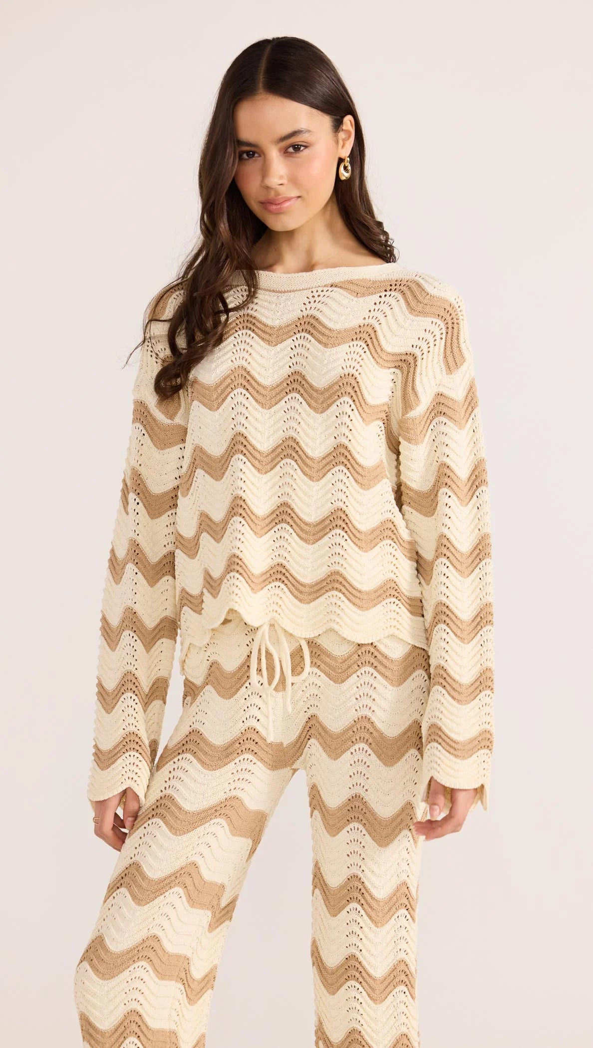 MINK PINK Brooke Crochet Wave Sweater Knit