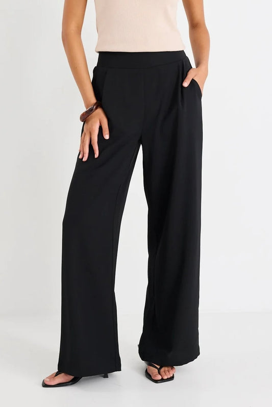 AMONG THE BRAVE Guardian Black Linen Viscose Elastic Back Pants