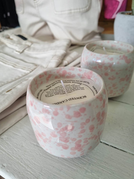 HAYZ HOMEWARES Pink Splash Glazed Ceramic Soy Candle