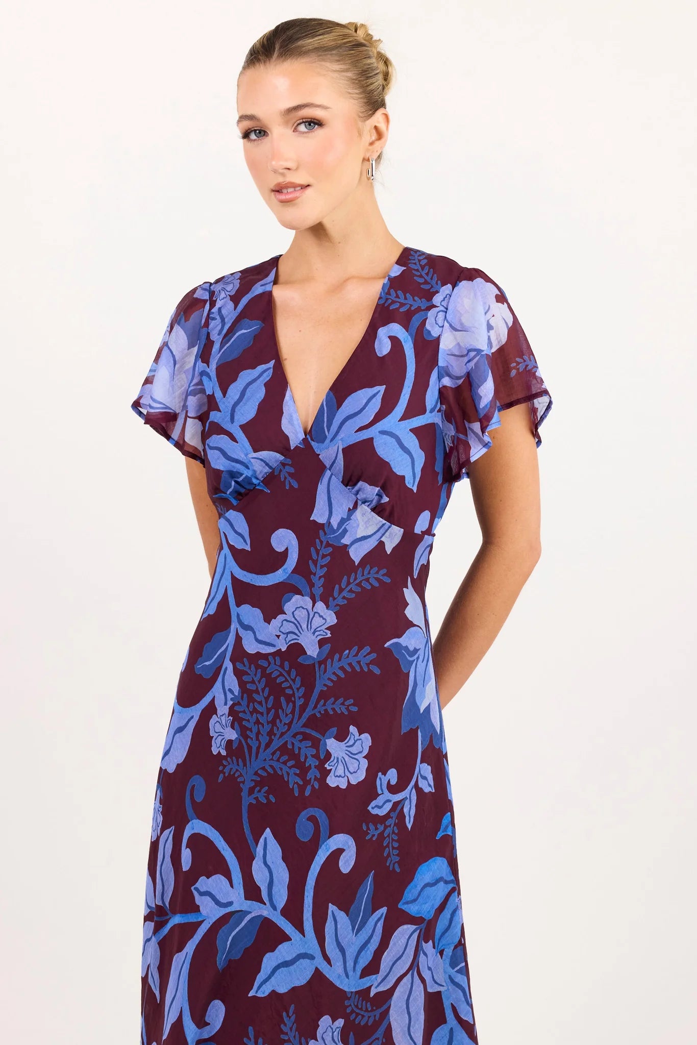 AMONG THE BRAVE Chariot Maxi Dress Burgundy Blue Floral Dress